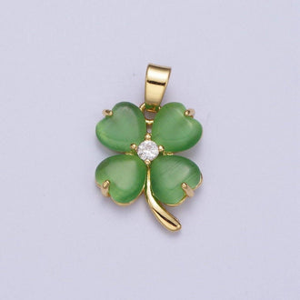 Aim Eternal - Green Quatrefoil Lucky Clover Gold Cubic Zirconia Pendant Jewelry Component For Saint Patrick Day | X-674