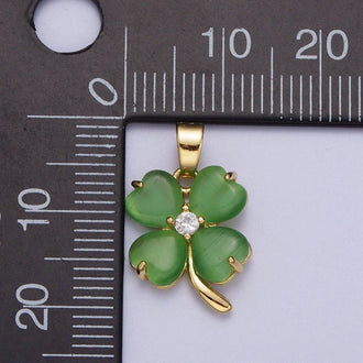 Aim Eternal - Green Quatrefoil Lucky Clover Gold Cubic Zirconia Pendant Jewelry Component For Saint Patrick Day | X-674