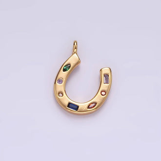Aim Eternal - 14K Gold Filled CZ Multicolor Dotted Lucky Horseshoe Charm | AC-819