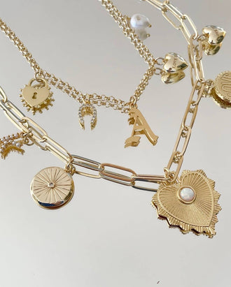 Goldie Charm Bar - Gold Sunburst Medallion Charm
