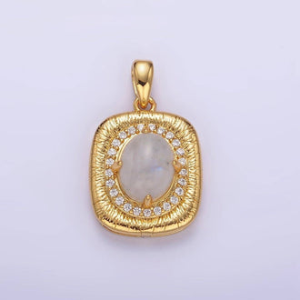 Aim Eternal - 14K Gold Filled 21mm Moonstone, Labradorite, Blue Agate Oval Micro Paved CZ Lined Pendant | AA-689 - AA-691