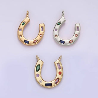 Aim Eternal - 14K Gold Filled CZ Multicolor Dotted Lucky Horseshoe Charm | AC-819