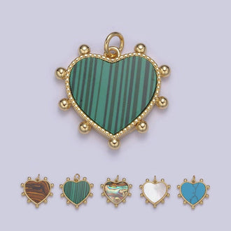 Aim Eternal - 14K Gold Filled Pearl, Tiger Eye, Turquoise Abalone Shell Charm Pendant Beaded Heart Love Charm for Necklace Bracelet Jewelry Making