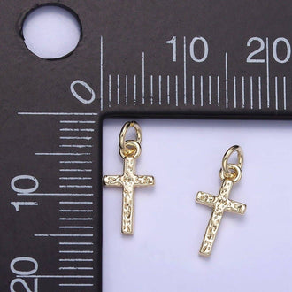 Aim Eternal - 14K Gold Filled Hammered Religious Cross Mini Charm | W657